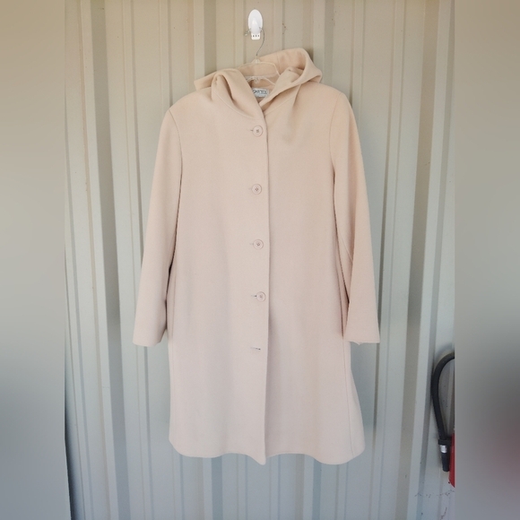 Women's Vintage Forecaster of Boston Lambs Wool Camel Hooded Midi Dress Coat 10 - Picture 8 of 11